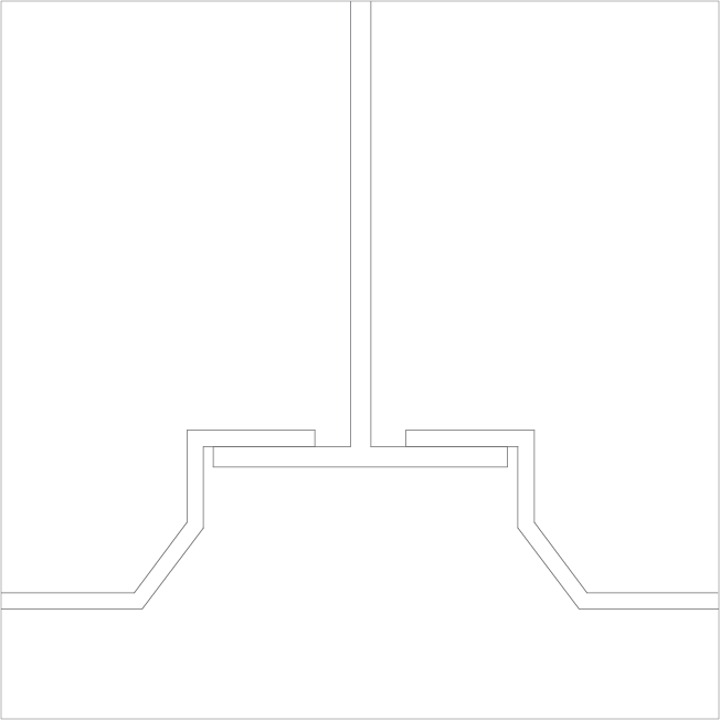 A simple, symmetrical line drawing features a central vertical line that splits near the bottom into angular horizontal lines, creating a geometric, open-ended shape resembling a stylized gateway or abstract structure.
