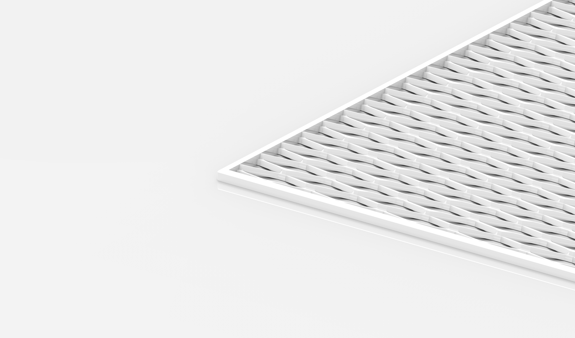 A close-up of a white rectangular panel with a repeating, three-dimensional woven or wave-like pattern, shown at an angle on a plain white background.