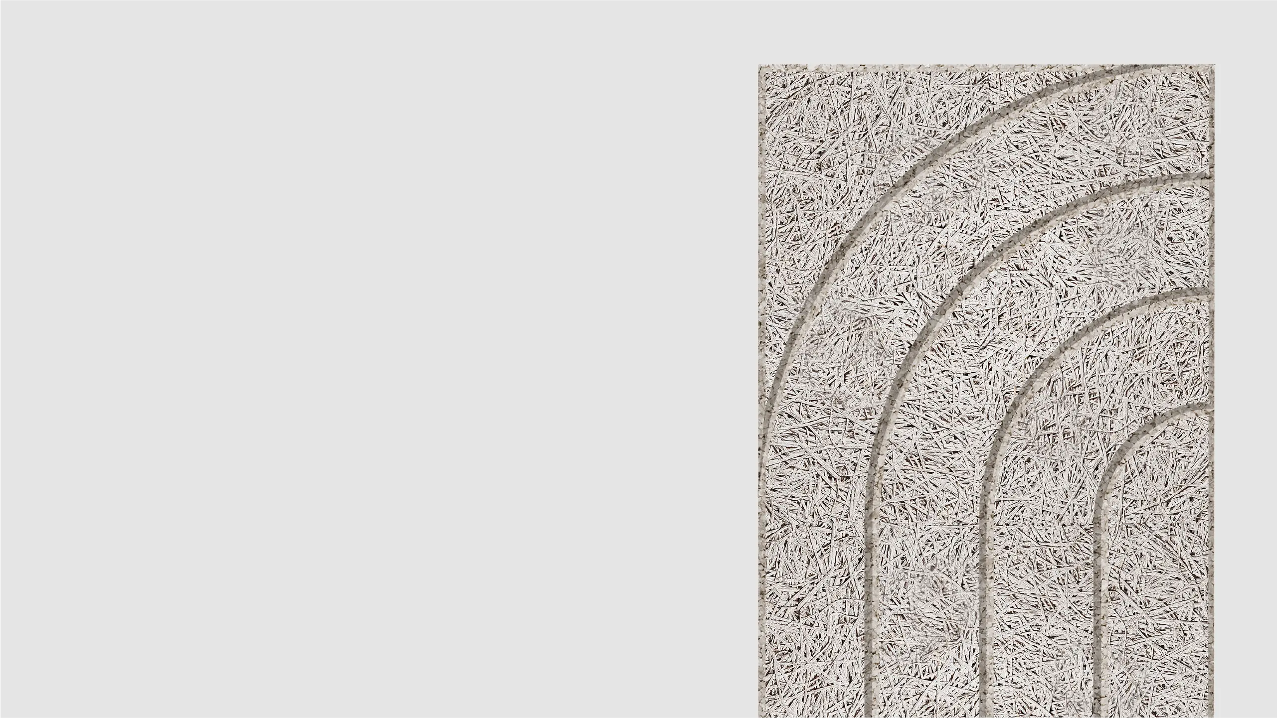 A rectangular panel with a textured, straw-like surface features a pattern of curved, parallel lines creating arch shapes on a neutral, light background. The right side of the image is left blank.