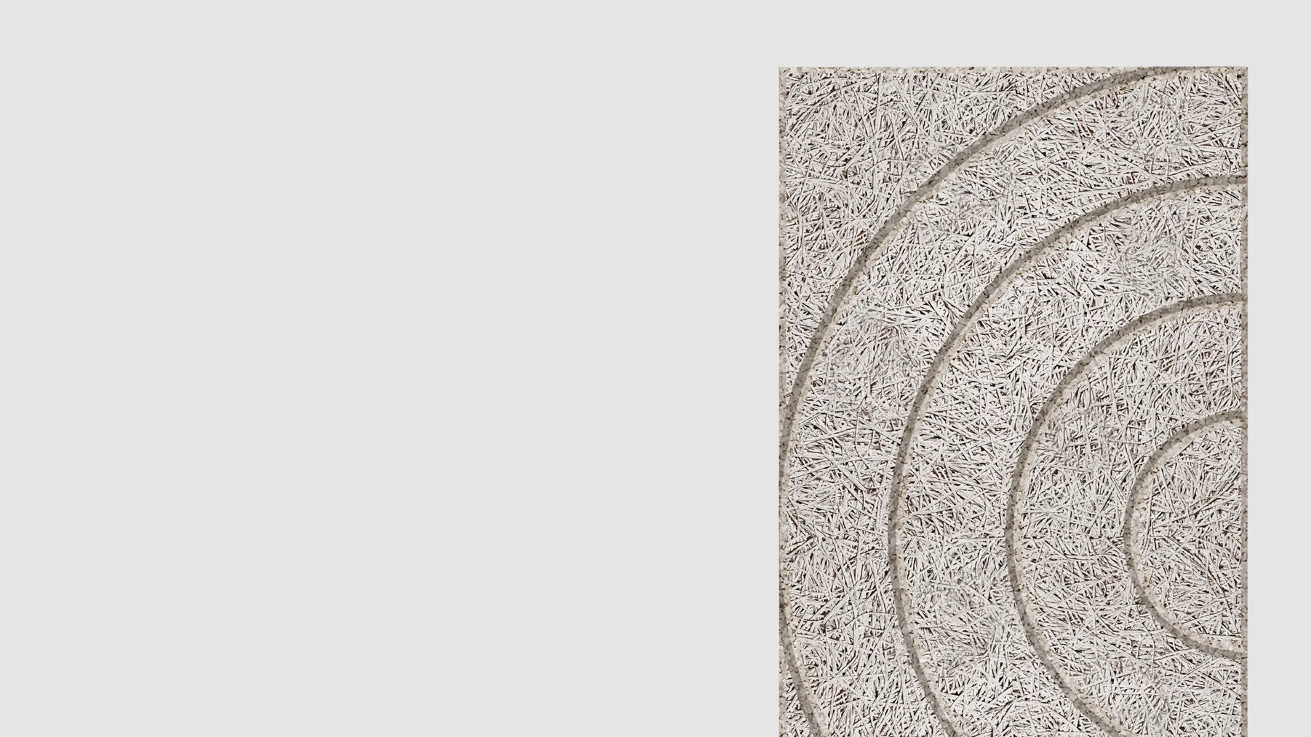 A partial view of a zen garden with concentric circular patterns raked into white gravel, occupying the right side of the image against a plain light gray background.