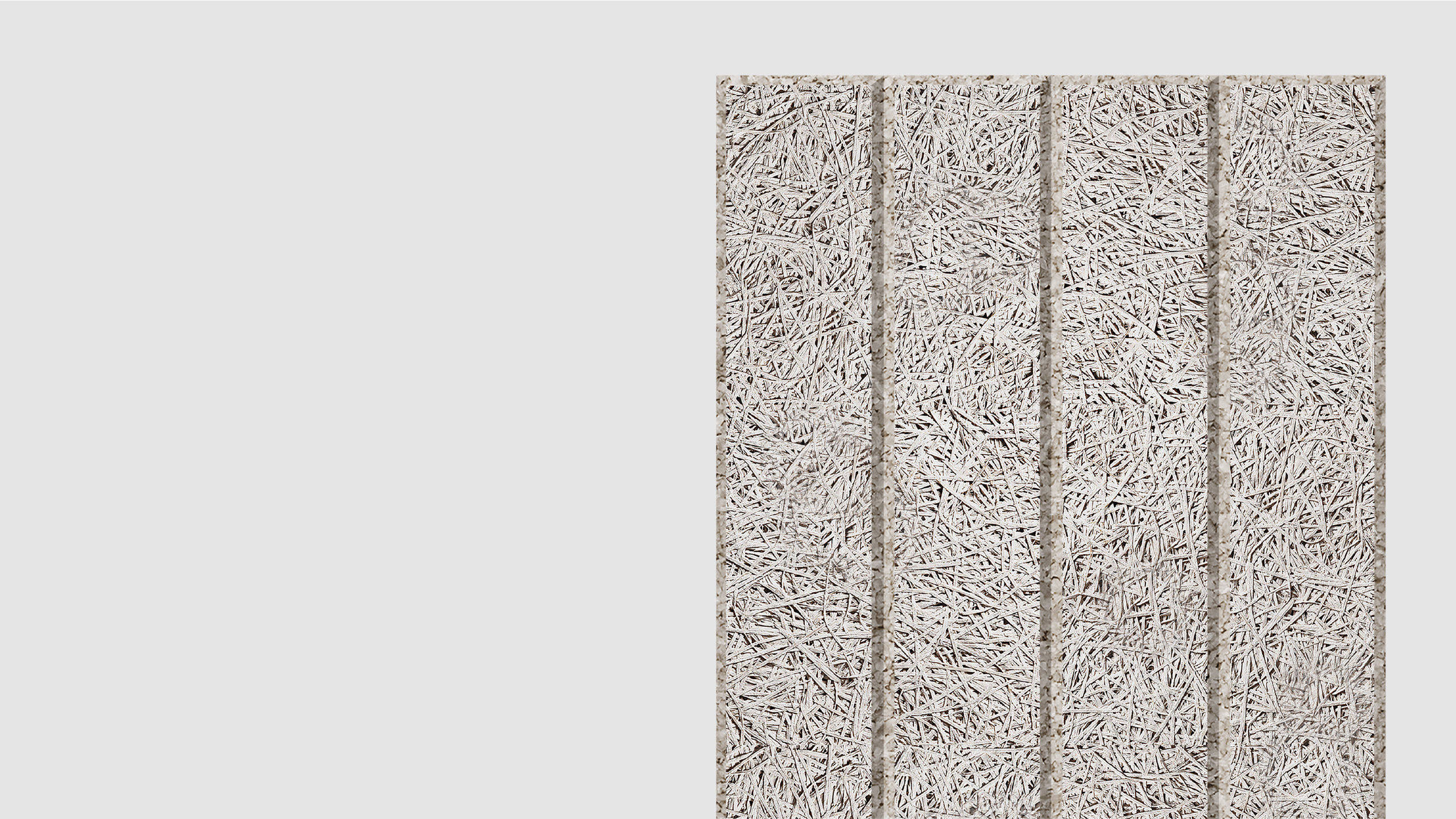 A textured, rectangular surface resembling compressed straw or wood fibers divided into four vertical sections, set against a plain light gray background.