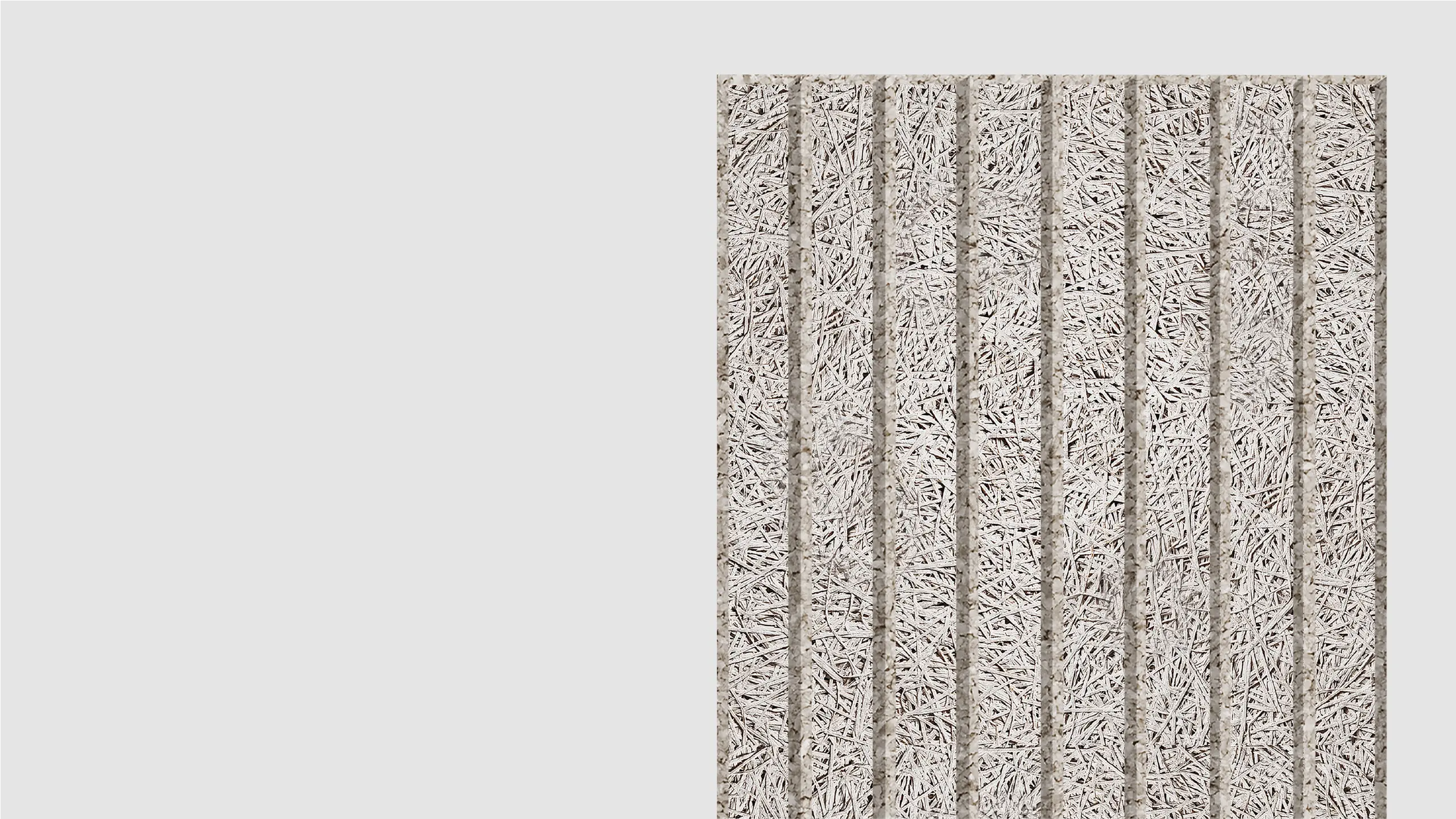A vertical panel with a textured surface featuring a pattern of thin, tangled, light-colored fibers arranged in parallel sections against a plain, light gray background.